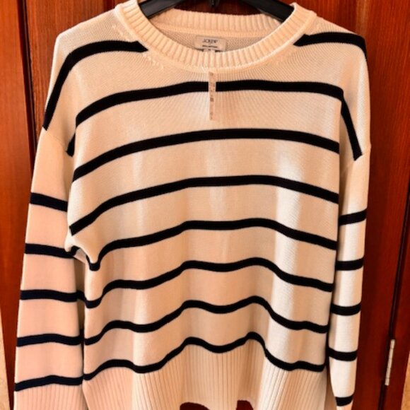 NWT J.Crew wide-hem sweaters ivory antique navy stripe Size Medium - Picture 1 of 7